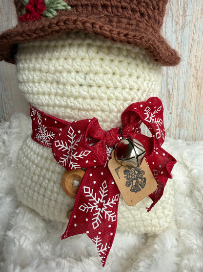 Cozy Crochet Snowman With Hat, Handmade Winter Snowman Decor Crochet Edition, Rustic Crochet Snowman With Scarf, Holiday Crochet Snowman Collectible Winter Decor, Festive Crochet Snowman Unique Handmade Decor