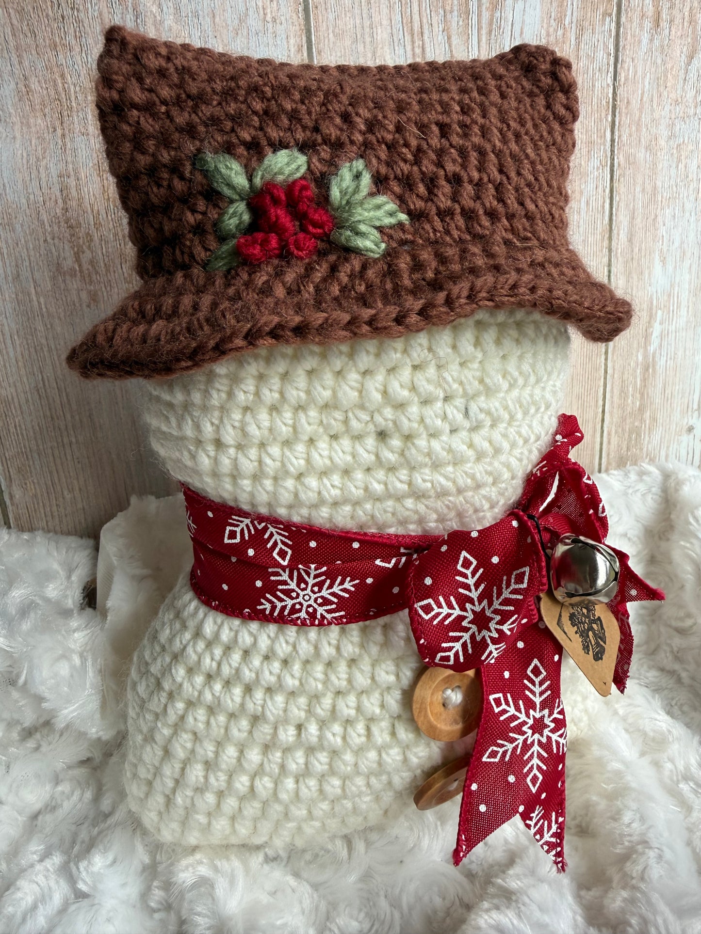 Cozy Crochet Snowman With Hat, Handmade Winter Snowman Decor Crochet Edition, Rustic Crochet Snowman With Scarf, Holiday Crochet Snowman Collectible Winter Decor, Festive Crochet Snowman Unique Handmade Decor