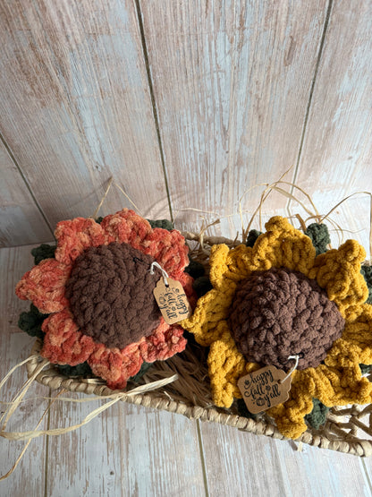 Large Crochet Sunflowers – Mustard & Orange – Fall Tiered Tray or Hanging Decor, Rustic Farmhouse Crochet Sunflowers, Autumn Crochet Sunflowers – Perfect for Tiered Tray or Wall Hangin