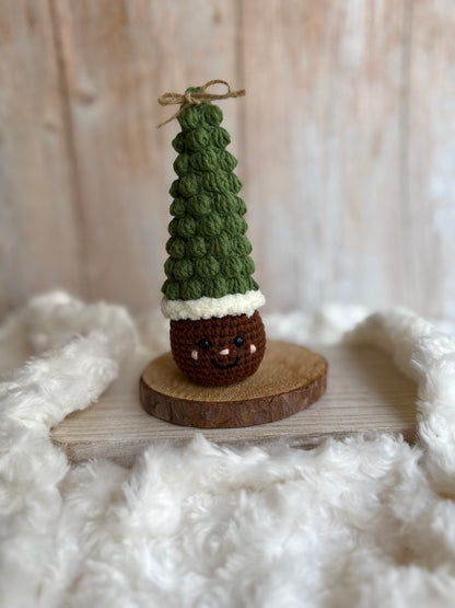 Crocheted Whimsical Christmas Tree Ornament, Smiley Whimsical Tree – Handmade Holiday Decor, Crochet Christmas Tree, Happy Whimsical Tree – Rustic Holiday Decoration, Handmade Crochet Tree – Cozy Farmhouse Christmas Decor