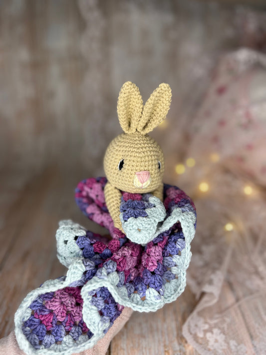 Bunny Lovey Blanket, Handmade Bunny Lovey, Readymade, Handcrafted Snuggler, Handmade Toys, Custom Baby Gifts, Artisan Crochet Toys, Artisanal Baby Shower Presents
