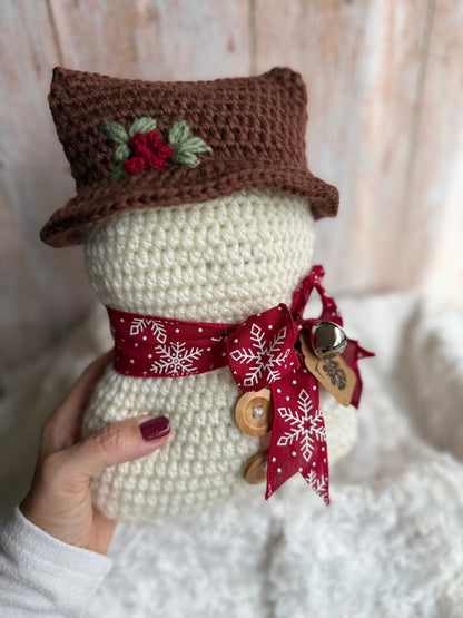 Cozy Crochet Snowman With Hat, Handmade Winter Snowman Decor Crochet Edition, Rustic Crochet Snowman With Scarf, Holiday Crochet Snowman Collectible Winter Decor, Festive Crochet Snowman Unique Handmade Decor
