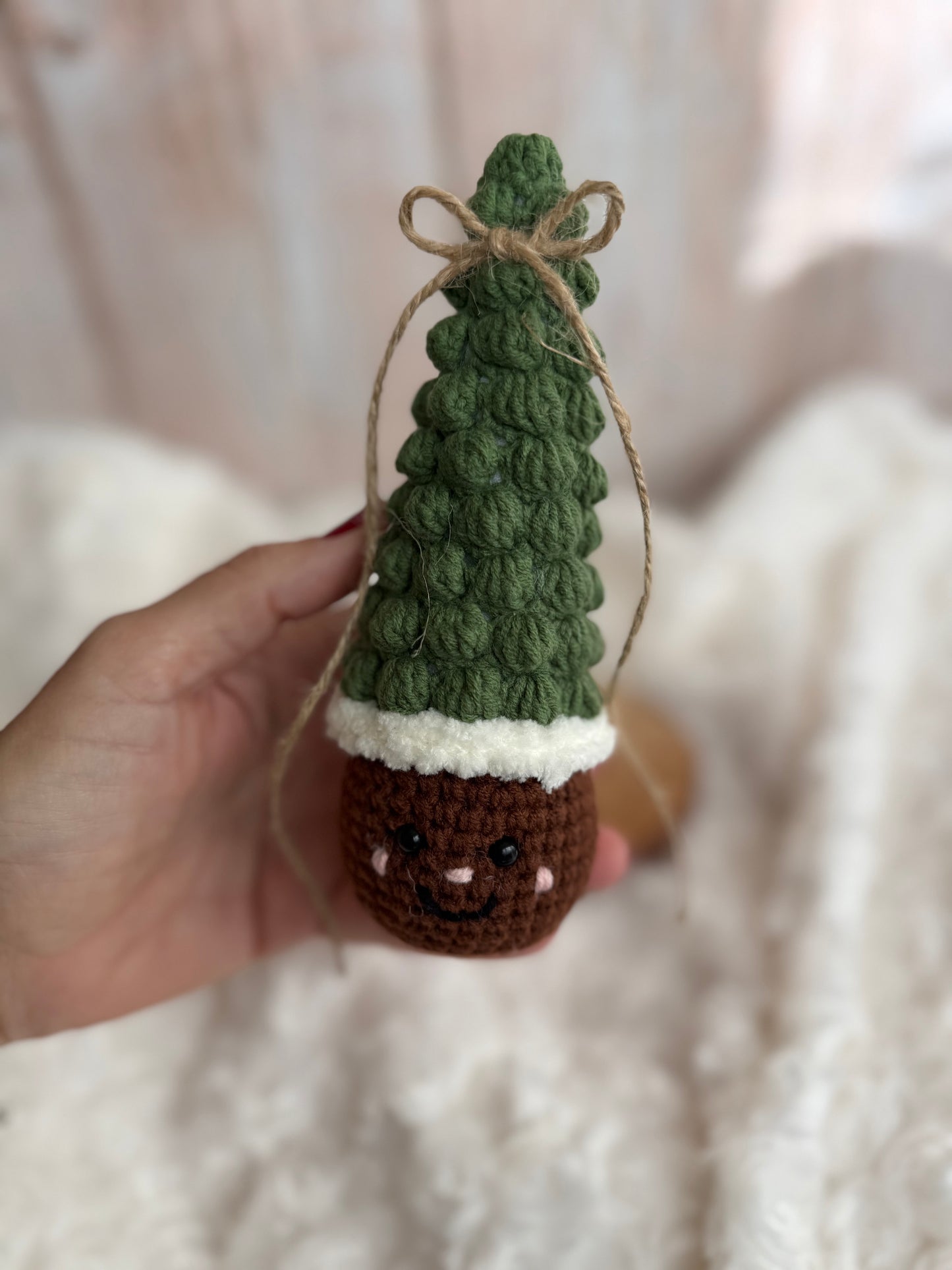 Crocheted Whimsical Christmas Tree Ornament, Smiley Whimsical Tree – Handmade Holiday Decor, Crochet Christmas Tree, Happy Whimsical Tree – Rustic Holiday Decoration, Handmade Crochet Tree – Cozy Farmhouse Christmas Decor