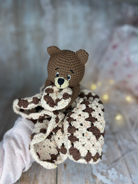 Teddy Bear Lovey Blanket, Handmade Teddy Lovey, Readymade, Handcrafted Snuggler, Handmade Toys, Custom Baby Gifts, Artisan Crochet Toys, Artisanal Baby Shower Presents