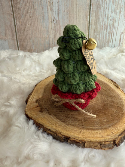 Handmade Crochet Christmas Tree Decor, Mini Crochet Christmas Tree Ornament Rustic Holiday Decor, Crocheted Holiday Tree Perfect for Shelves or Tabletop Display, Rustic Crochet Christmas Tree with Bell Accent, Miniature Crochet Christmas Tree