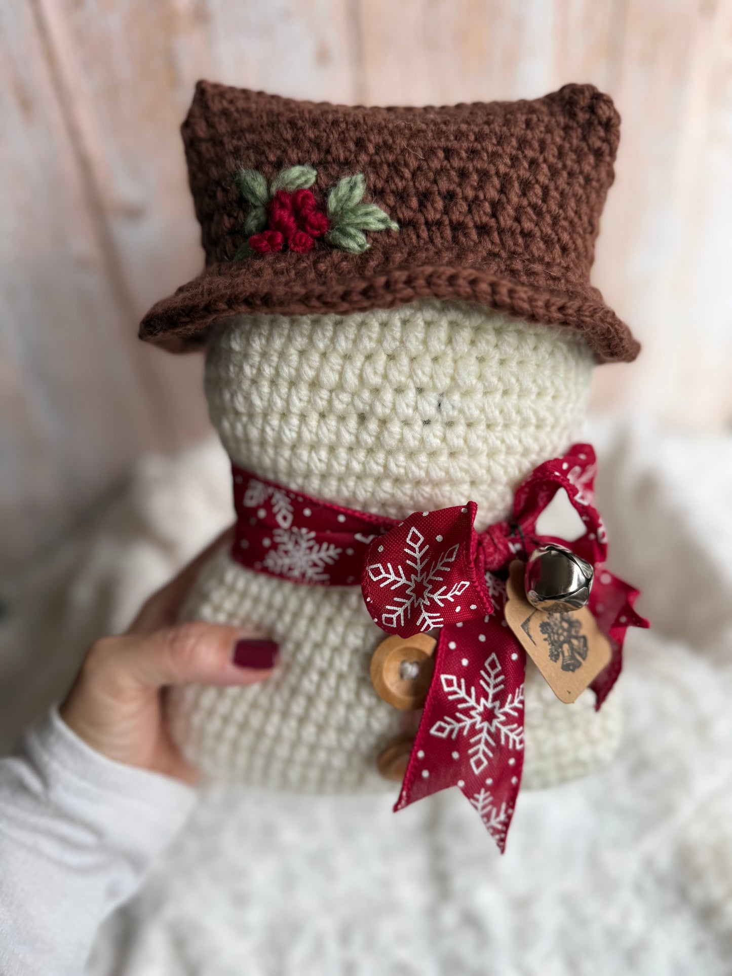 Cozy Crochet Snowman With Hat, Handmade Winter Snowman Decor Crochet Edition, Rustic Crochet Snowman With Scarf, Holiday Crochet Snowman Collectible Winter Decor, Festive Crochet Snowman Unique Handmade Decor