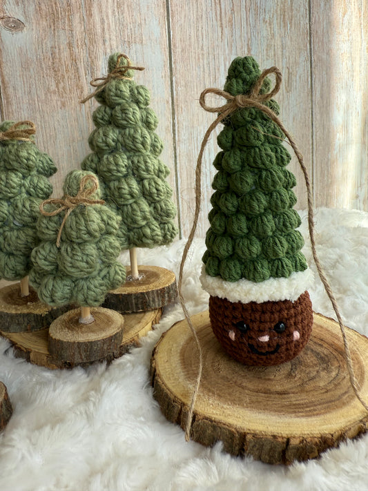 Crocheted Whimsical Christmas Tree Ornament, Smiley Whimsical Tree – Handmade Holiday Decor, Crochet Christmas Tree, Happy Whimsical Tree – Rustic Holiday Decoration, Handmade Crochet Tree – Cozy Farmhouse Christmas Decor