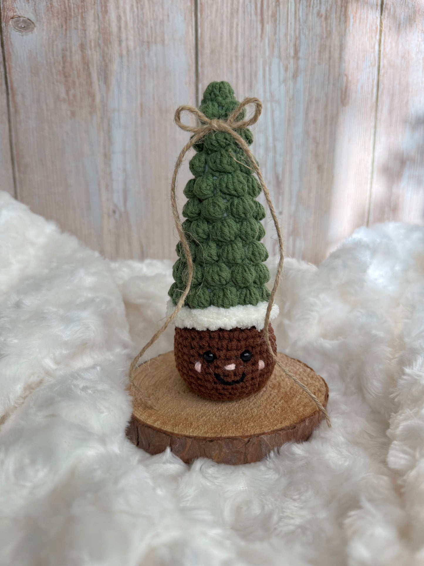 Crocheted Whimsical Christmas Tree Ornament, Smiley Whimsical Tree – Handmade Holiday Decor, Crochet Christmas Tree, Happy Whimsical Tree – Rustic Holiday Decoration, Handmade Crochet Tree – Cozy Farmhouse Christmas Decor