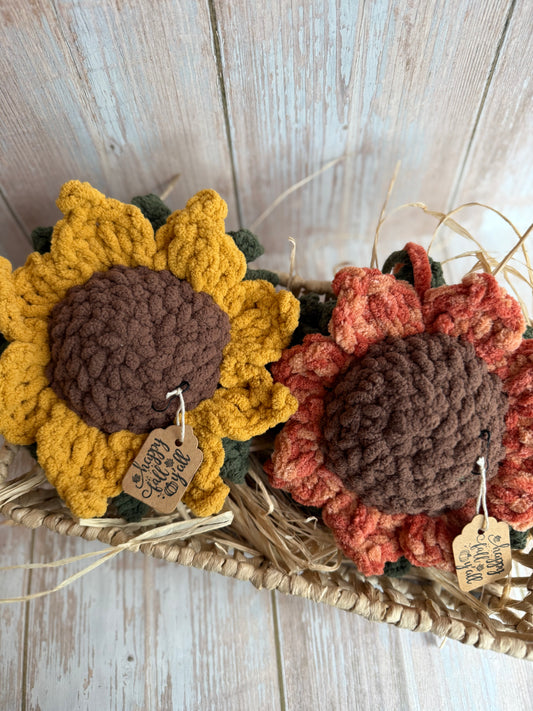 Large Crochet Sunflowers – Mustard & Orange – Fall Tiered Tray or Hanging Decor, Rustic Farmhouse Crochet Sunflowers, Autumn Crochet Sunflowers – Perfect for Tiered Tray or Wall Hangin