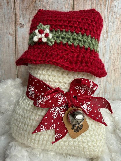 Cozy Crochet Snowman With Hat, Handmade Winter Snowman Decor Crochet Edition, Rustic Crochet Snowman With Scarf, Holiday Crochet Snowman Collectible Winter Decor, Festive Crochet Snowman Unique Handmade Decor