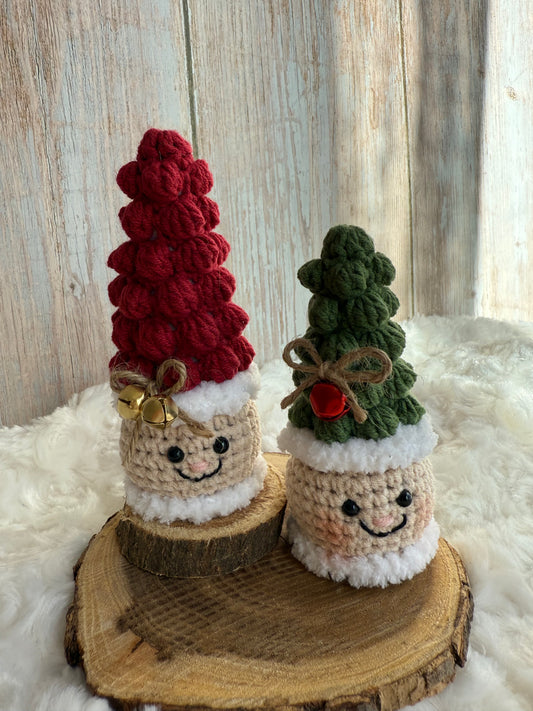 Smiley Christmas Tree Ornament Handmade Crochet Holiday Decor, Crochet Christmas Tree Buddy Cute Holiday Decoration or Ornament, Mini Crochet Tree with a Smile Festive Handmade Ornament, Happy Tree Ornament Crochet Holiday Decor for Any Space