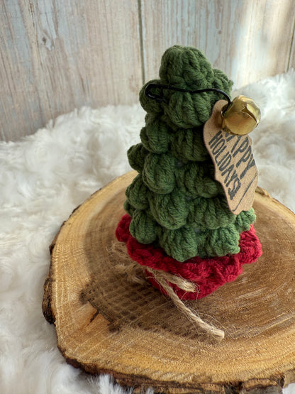 Handmade Crochet Christmas Tree Decor, Mini Crochet Christmas Tree Ornament Rustic Holiday Decor, Crocheted Holiday Tree Perfect for Shelves or Tabletop Display, Rustic Crochet Christmas Tree with Bell Accent, Miniature Crochet Christmas Tree