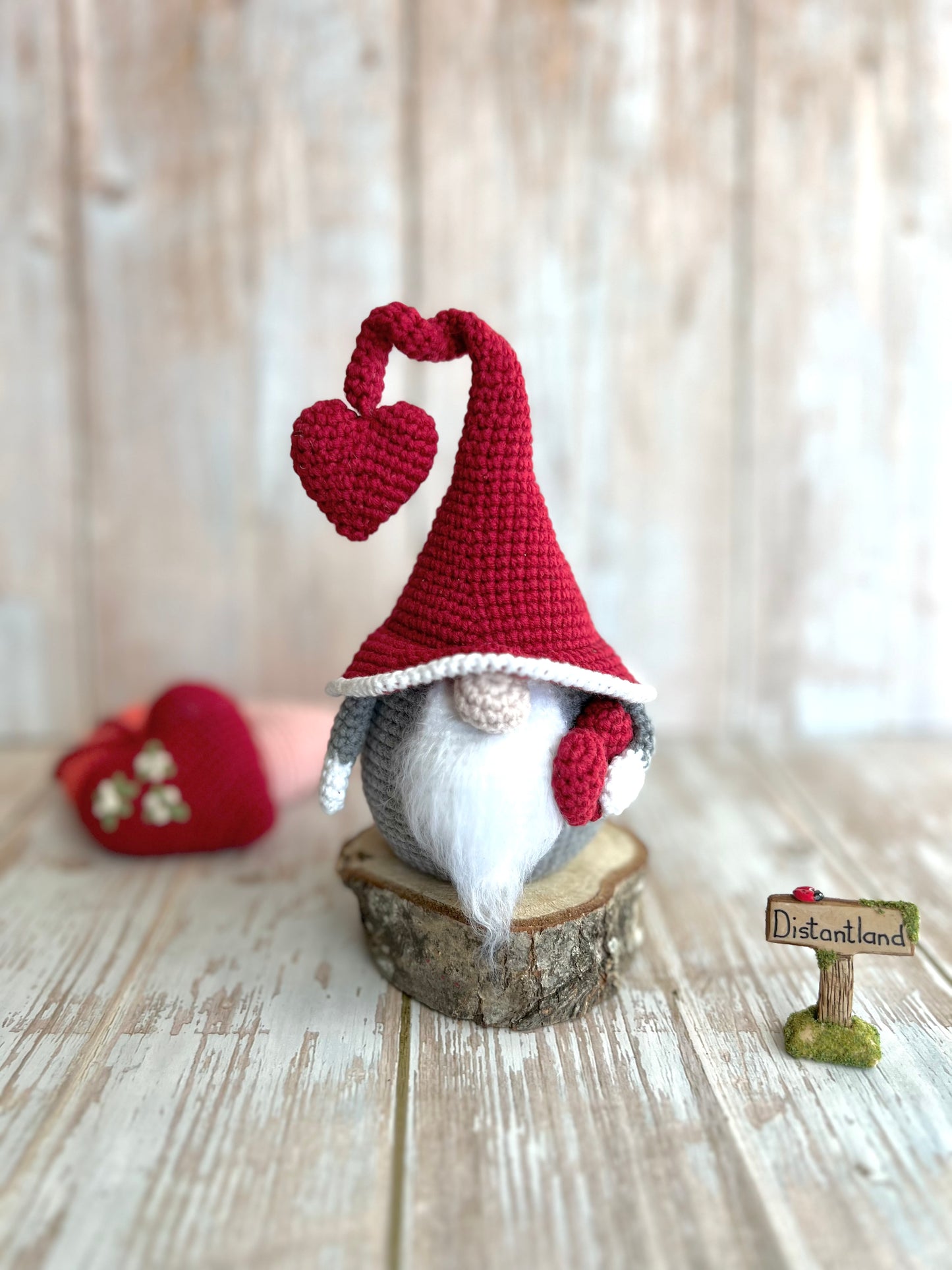 Handmade Valentine’s Gnome, Crocheted Gnome With Hearts, Unique Gift Idea, Valentine’s Day Gift, Anniversary Gift, Handmade Love