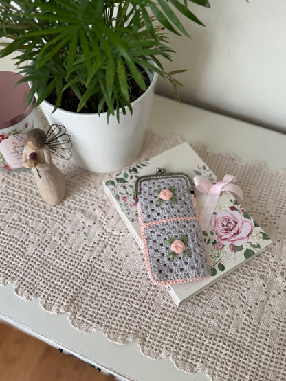 Handmade Crochet Floral Granny Square Glasses Case – Vintage Rose Design
