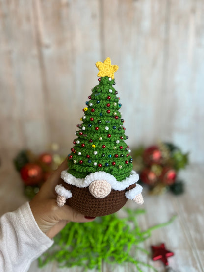 Christmas Tree Gnome with Ornaments and Star Topper, Unique Holiday Decor, Handmade Christmas Tree
