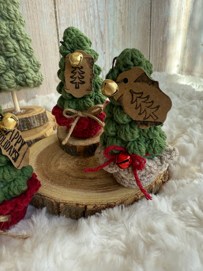 Handmade Crochet Christmas Tree Decor, Mini Crochet Christmas Tree Ornament Rustic Holiday Decor, Crocheted Holiday Tree Perfect for Shelves or Tabletop Display, Rustic Crochet Christmas Tree with Bell Accent, Miniature Crochet Christmas Tree