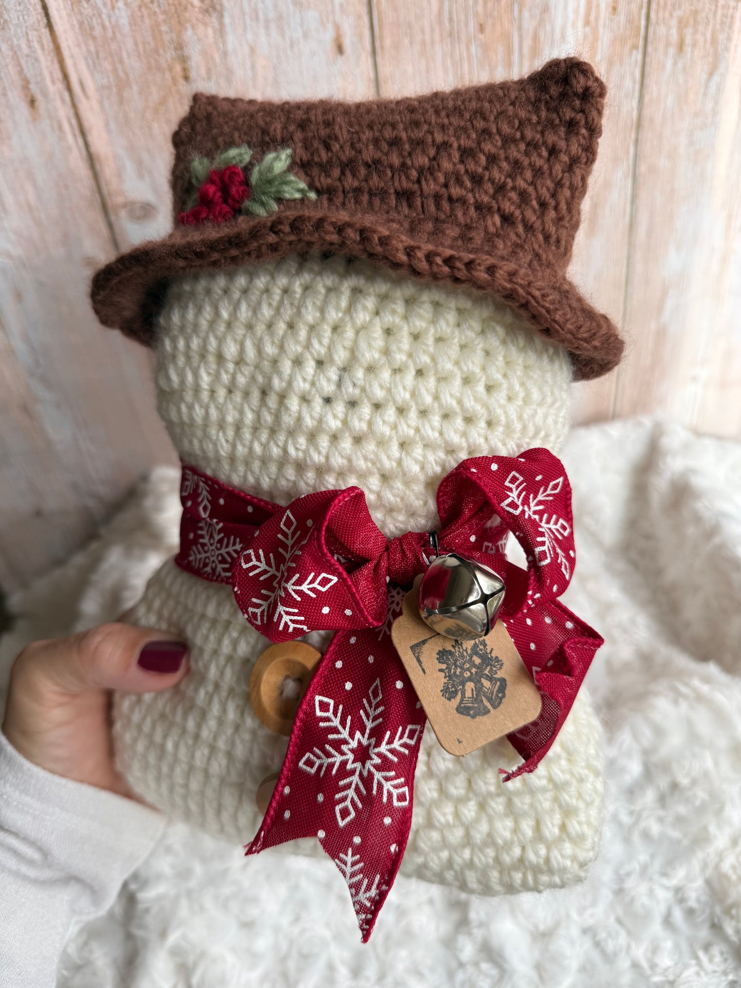 Cozy Crochet Snowman With Hat, Handmade Winter Snowman Decor Crochet Edition, Rustic Crochet Snowman With Scarf, Holiday Crochet Snowman Collectible Winter Decor, Festive Crochet Snowman Unique Handmade Decor