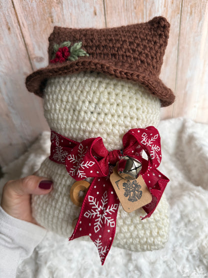 Cozy Crochet Snowman With Hat, Handmade Winter Snowman Decor Crochet Edition, Rustic Crochet Snowman With Scarf, Holiday Crochet Snowman Collectible Winter Decor, Festive Crochet Snowman Unique Handmade Decor
