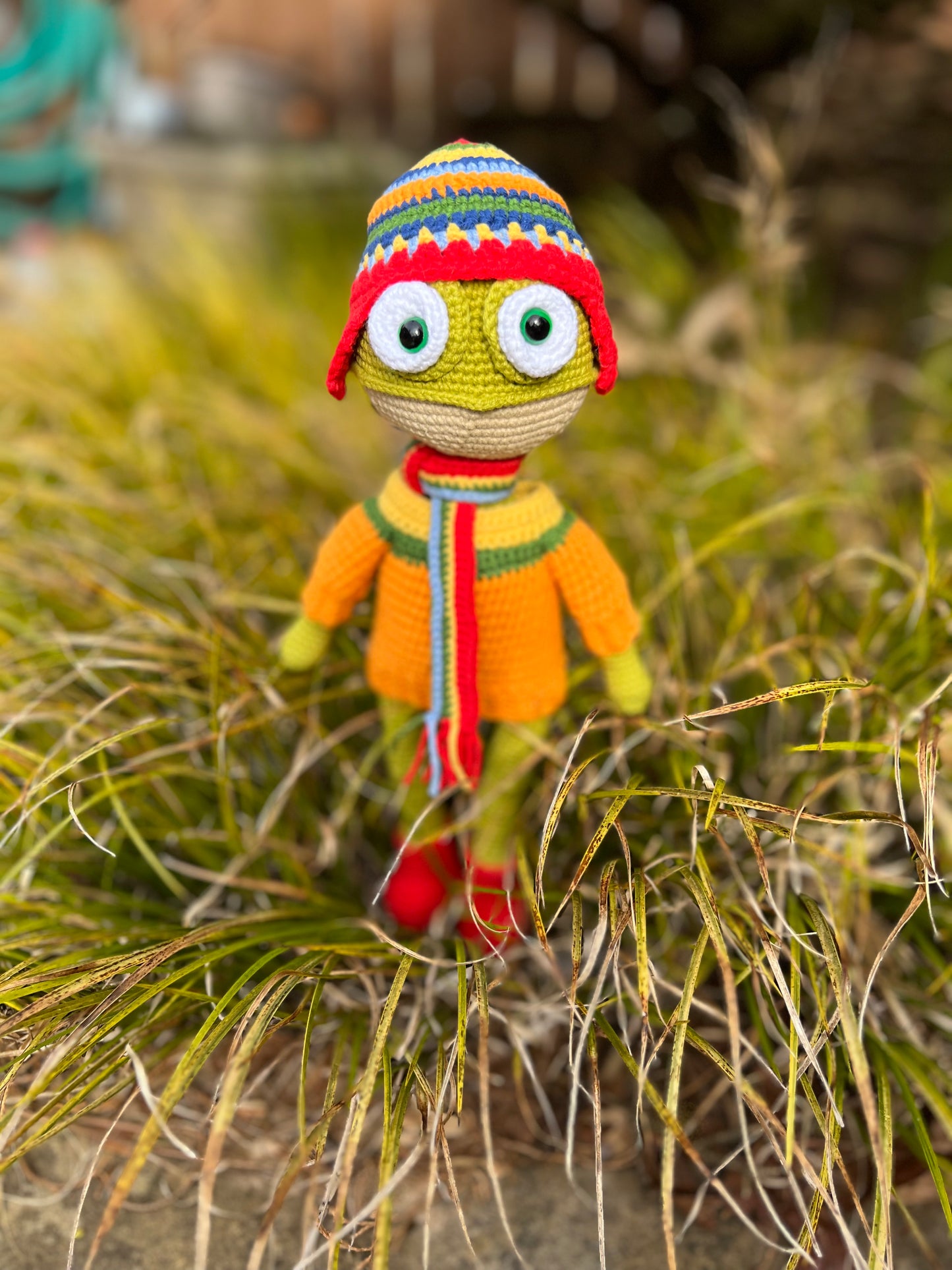 Buki The Frog Crochet Plush Toy, Amigurumi, Handmade Knitted, Ready Made, Unique Nursery Decor
