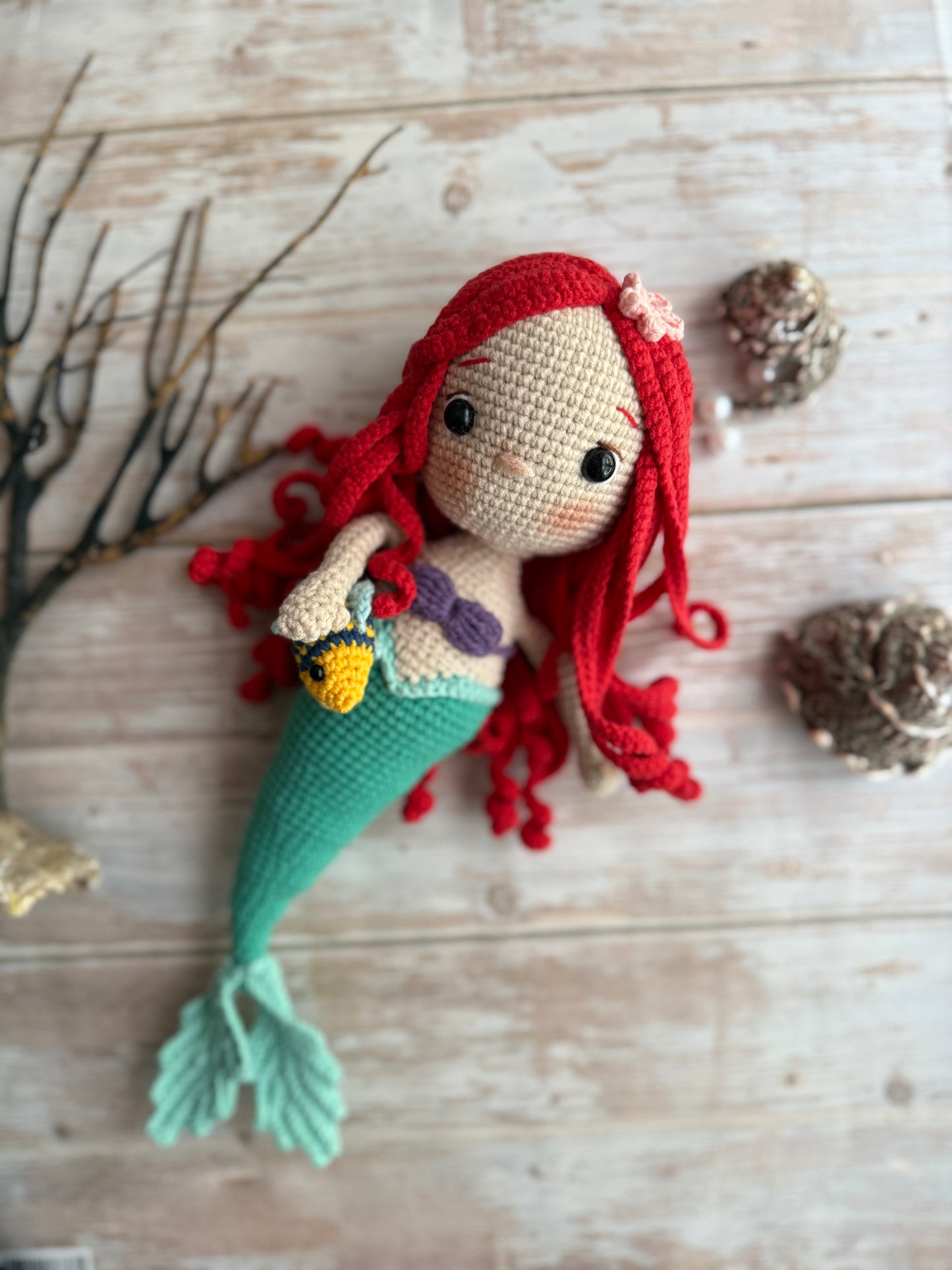 Little Mermaid Ariel & Flounder Crochet Doll Set, Crochet Mermaid Doll, Kids & Nursery Decor, Amigurumi Crochet Gift for Girls & Collectors, Unique Gift