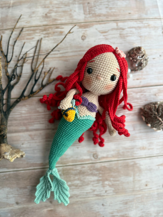 Little Mermaid Ariel & Flounder Crochet Doll Set, Crochet Mermaid Doll, Kids & Nursery Decor, Amigurumi Crochet Gift for Girls & Collectors, Unique Gift