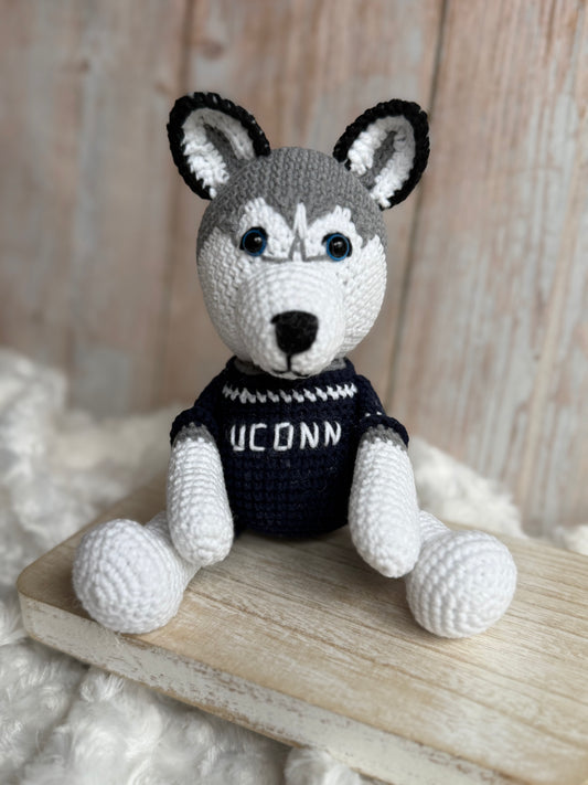 Handmade Amigurumi UConn Husky Mascot Plush, Crochet UConn Husky Mascot – Handmade Amigurumi, Custom Crochet Husky Mascot Doll (UConn Inspired), Amigurumi Husky Plush in UConn Colors – Handmade