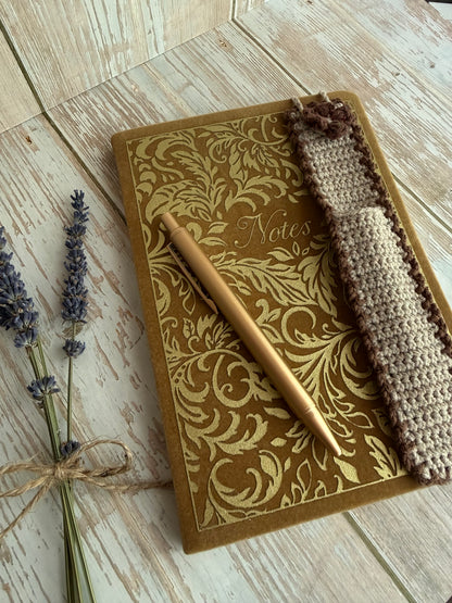 Mother’s Day Notebook, Pen & Crochet Pen Holder Gift, Handmade Writing Gift Set for Her, Thoughtful Gift Set for Teachers – Notebook, Crochet Pen Sleeve & Pen, Tea Time Writing Set – Cozy Notebook Gift, Relax & Write Gift Set with Handmade Touch