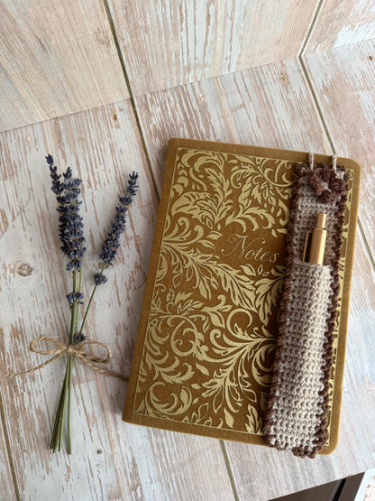 Mother’s Day Notebook, Pen & Crochet Pen Holder Gift, Handmade Writing Gift Set for Her, Thoughtful Gift Set for Teachers – Notebook, Crochet Pen Sleeve & Pen, Tea Time Writing Set – Cozy Notebook Gift, Relax & Write Gift Set with Handmade Touch