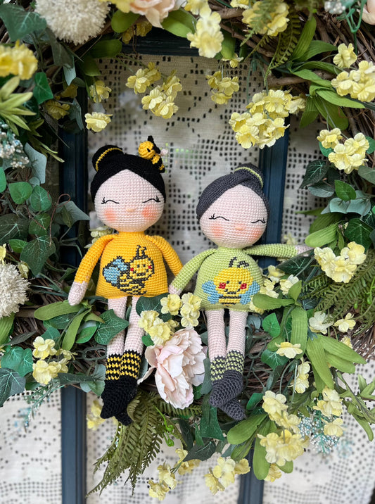 Bee Lover Crochet Doll, Amigurumi, Handmade Knitted, Ready Made,  Kids Gifts, Unique Nursery Decor
